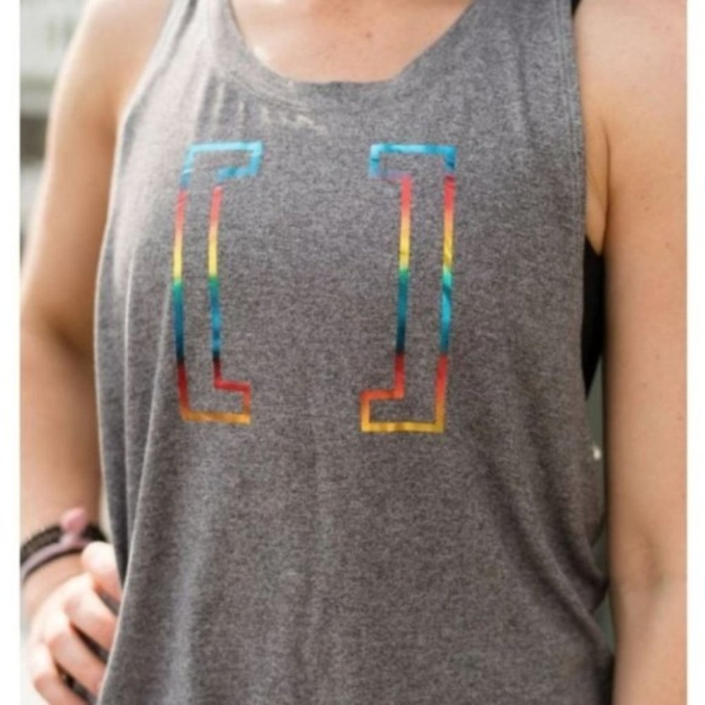 Gray Women’s Tank Top with Rainbow Accent Graphic